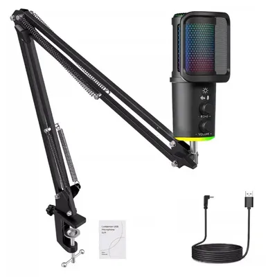 Produktbild von ZELURXX USB Kondensatormikrofon mit RGB Beleuchtung Schwenkarm Plug & Play Rauschunterdrückung