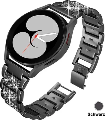 Produktbild von FFO2World Luxus-Metallarmband 20 mm – S-Textur mit Strass – Edelstahl für Samsung Galaxy Watch 7/6/5/4/3/Active 2 u. andere Smartwatches – Schwarz
