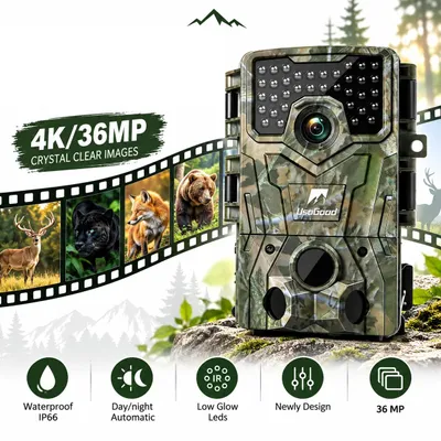 Produktbild von 4K 36MP Wildkamera wasserdicht Tierkamera Jagdkamera mit 32G Speicherkarte 120°