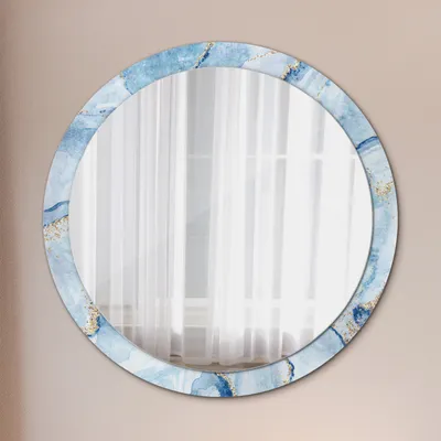 Produktbild von Ø100cm Spiegel - Glasrahmen mit Aufdruck - Wandspiegel Schlafzimmer - blau Marmor mit Gold