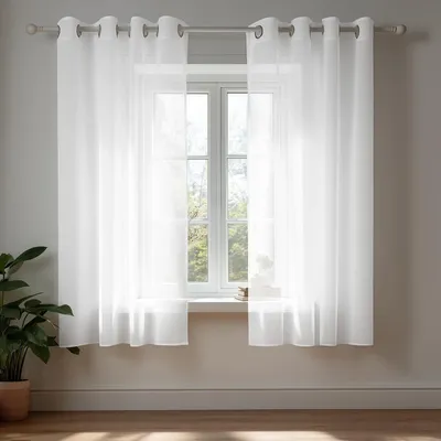 Image de Rideau transparent à œillets, 138x140 cm, blanc, lot de 2