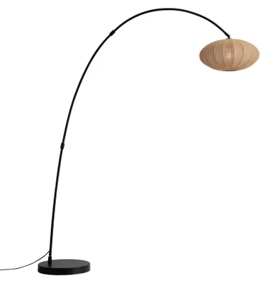 Produktbild von Japandi Bogen Stehlampe Schwarz mit Braunem Schirm Bida