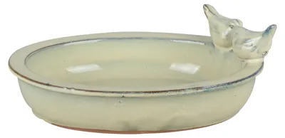 Produktbild von 1x Vogel Tränke oval creme grün petrol Bad Vogelbecken Futterschale Wasserstelle, Farbe:creme