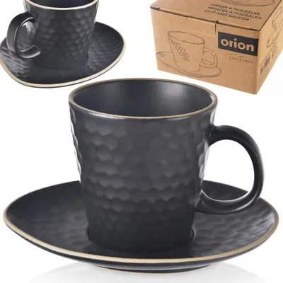 Produktbild von Orion Kaffeebecher Kaffeetasse Teetasse Tasse mit Untertasse aus Keramik schwarz TEA TIME 235 ml