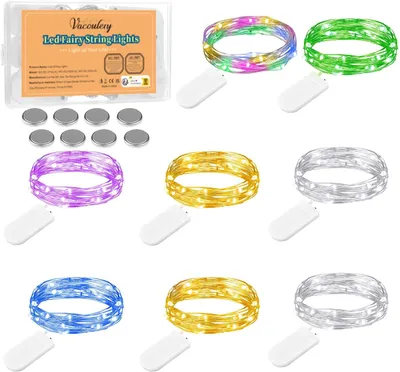 Imagen del producto de Guirnalda de luces LED con batería - Para interiores - Funciona con batería - 2 metros - 20 LEDs - Mini guirnalda de luces - Funciona con pilas - Ideal para fiestas