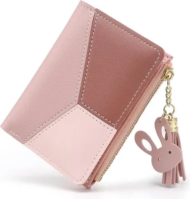 Image de Porte-monnaie pour femme en cuirPolyuréthanesouple rose, porte-monnaie court avec fermeture éclair