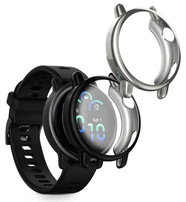 Produktbild von kwmobile 2x Silikon Hülle für Garmin vivoactive 6 (42mm) / Active 6 Schutzhülle - Fullbody Display Cover Set aus Silikon - Schwarz Silber