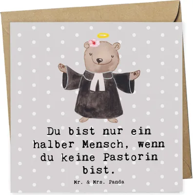 Produktbild von Mr. & Mrs. Panda Glückwunschkarte Pastorin Herz - Grau Pastell - Geschenk, Theologin, doppelkarte, faltkarte, Witzig, Kirche, anlasskarte, Klappkarte, Grußkarte, Spruch