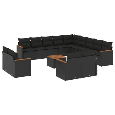 Produktbild von vidaXL 14-tlg. Garten-Sofagarnitur mit Kissen Schwarz Poly Rattan