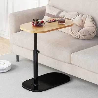 Produktbild von Beistelltisch C Form, Kleiner Beistelltisch Couch Höhenverstellbar, 360° Ddrehbar Holz Sofatisch für Bett und Sofa, C Form Couch Tisch Mobiler Side Table für Wohnzimmer und Schlafzimmer (black-b)