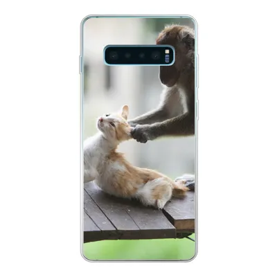 Produktbild von MuchoWow® Handyhülle Schutzhülle Hülle für Samsung Galaxy S10 Lite Katze - Affe - Holz Silikon Softcase Handy Hülle - Schutz