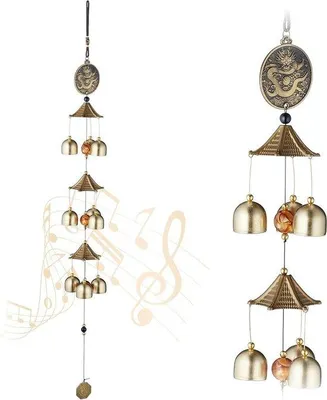 Produktbild von Famanu Windglocken Set von 2 - Feng Shui Dekoration in Gold/Schwarz