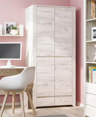 Immagine prodotto di Armadio giovanile in rovere bianco a 2 ante da 84 cm con cassetti
