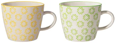 Kaffeetassen 2er-Set, Retro, ø 9,5 cm, 280 ml, Keramik, gelbgrün