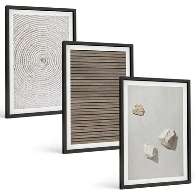 Produktbild von Bilder Set 3-teilig im schwarzen Rahmen – Wandbilder 3 Stück – gerahmte Poster für Wohnzimmer, Schlafzimmer und Flur – 40x60 cm – Natürliche Texturen Holz Stein