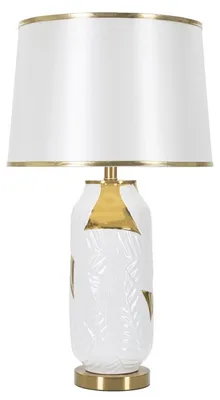Obrázok produktu pre Keramická stolná lampa z bielej keramiky a zlatého kovu s látkovým tienidlom