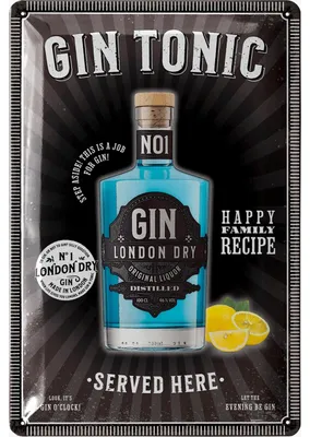 Produktbild von Blechschilder retro Bar Deko, Bar Schild GIN TONIC Served Here, Cocktail Schild mit lustigen Sprüchen als Geschenk, Metallschilder vintage