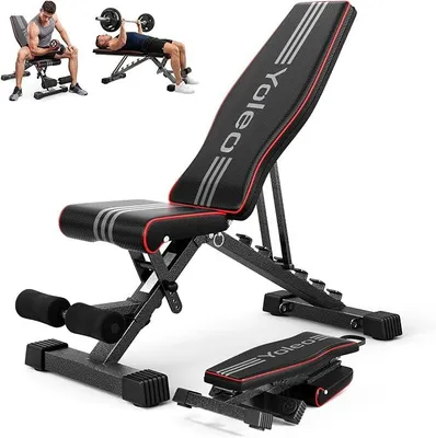 Imagen del producto de Banco de pesas plegable Silecomplaza, multifuncional, para entrenamiento y fitness. Banco para abdominales con respaldo ajustable en 6 posiciones y cojín de asiento ajustable en 3 posiciones. Capacidad de carga: 300 kg