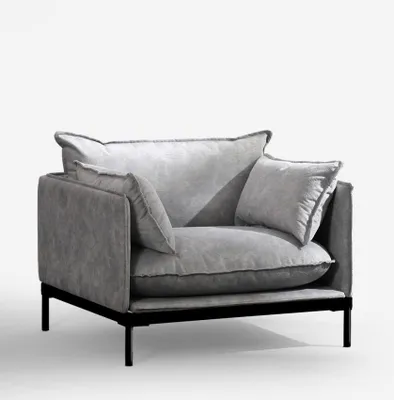 Image de Fauteuil de salon moderne rembourré avec coussin en tissu gris Mainz