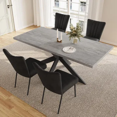 Zdjęcie produktu dla Rozkładany stół jadalny na 4-8 osób, nowoczesny, szary blat z płyty MDF, wymiary: 170x85x76 cm