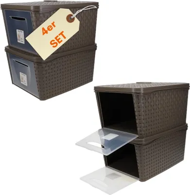 Produktbild von 4er Set Aufbewahrungsbox mit Deckel Frontöffnung Schrank Organizer Stapelbox Kleiderschrank Korb mit Deckel Aufbewahrungskorb Aufbewahrung Badezimmer