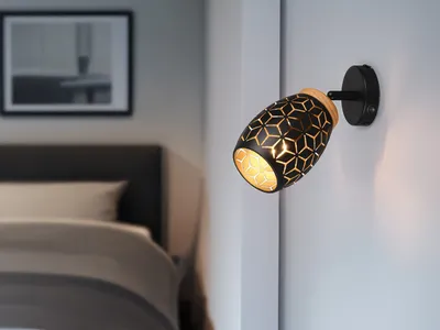 Produktbild von LED Wandstrahler innen mit Schalter Wandleuchte Schlafzimmer Schwarz Gold, Ø12cm