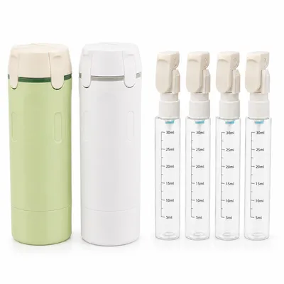 Produktbild von 2er Set 4in1 Reisebehälter, 120ml Reise Flaschen Set für Shampoo Duschgel Lotion, auslaufsicher, nachfüllbar mit Etiketten