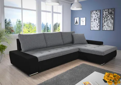 Produktbild von Ecksofa mit Schlaffunktion Faris - Couch mit Bettkasten, Big Sofa, Sofagarnitur, Couchgarniitur, Polsterecke (Schwarz + Grau (Madryt 1100 + Inari 91), Ecksofa Rechts)