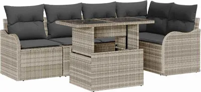 Immagine prodotto di Set divano da giardino vidaXL con cuscini (6 pezzi), grigio chiaro, in polyrattan