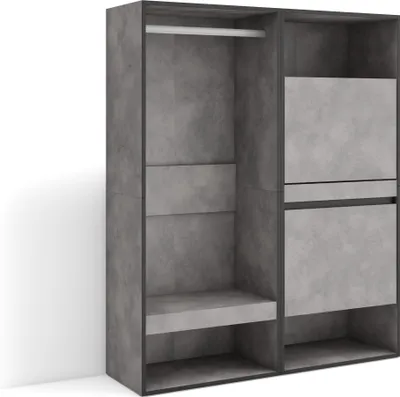 Produktbild von Offener Kleiderschrank, 120x35x145 cm, Für Schlafzimmer, Zimmer, Schuhschrank, Zementgrau