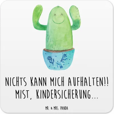 Produktbild von Mr. & Mrs. Panda Untersetzer für Gläser Kaktus Happy 10er Set - Weiß - Geschenk, Glas-Untersetzer, Büro, Kakteen, Tischuntersetzer, Tassenuntersetzer, Ausbildung, Lustig