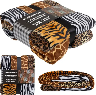 Produktbild von Kuscheldecke Tierfell-Optik 200x150 cm Leopard Giraffe Tiger Zebra Tiermotiv