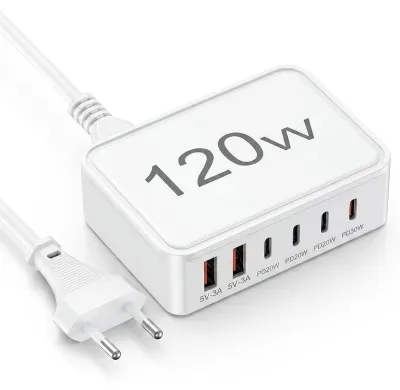 Zdjęcie produktu dla Ładowarka USB-C, 120 W, stacja ładowania z 6 portami (3 USB-C + 3 USB-A)