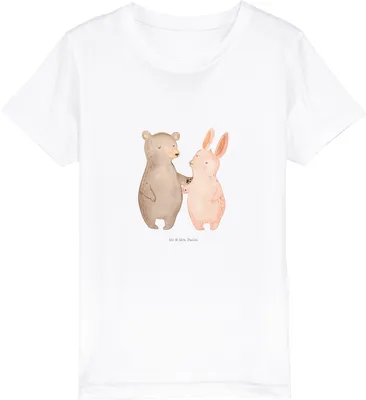 Produktbild von Mr. & Mrs. Panda Kindershirt Bär und Hase Umarmen 3-4 Jahre (98/104) - Weiß - Geschenk, BFF, T-Shirt Kleinkind, Freundin, Freunde, Baumwoll Kinder, Kleinkinder, Teenager