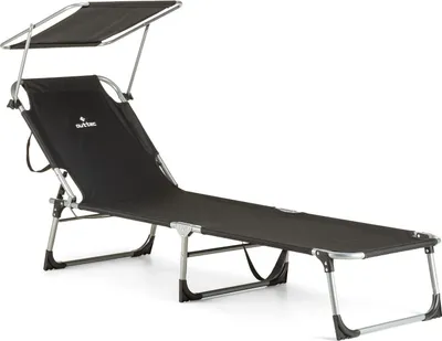 Produktbild von Outtec® Skládací zahradní lehátko se sluneční stříškou - do 120 kg - skládací lehátko zahradní lehátko kempingové lehátko plážové lehátko