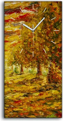 Produktbild von Wandkunst Leinwand Bild Uhr Geräuschlos 30x60 Gemälde Wald Bäume Herbst Natur - weiße Hände