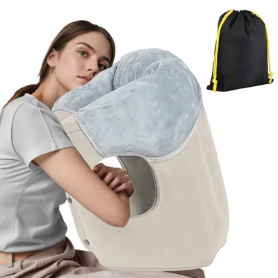 Image de Coussin de voyage gonflable - Coussin multifonctionnel pour la tête et le cou, adapté aux avions, aux trains et aux voitures (gris)