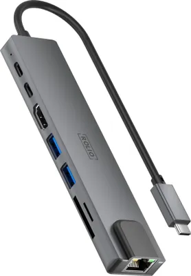 Produktbild von Rolio USB C Hub, 8 in 1 Hub, HDMI 4K, USB-C Ladefunktion, Ethernet LAN Anschluss, SD/TF Kartenleser, Universal, für Macbook Pro / Air / iPad Pro / iPhone / Galaxy / HP / Dell / Lenovo