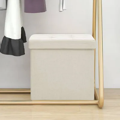 Produktbild von The Living Store Hocker mit Stauraum Cremeweiß Leinenoptik