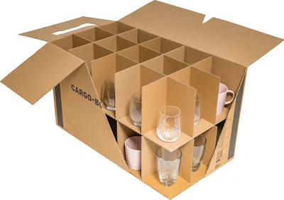 Produktbild von 5x Gläserkarton - Umzugskarton Flaschenkarton für Gläser, Tassen und Flaschen | 2-wellig - 15 - 30 Fächer