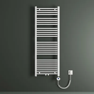 Produktbild von Mai & Mai Badheizkörper Elektrisch 50x140 cm Weiß, Handtuchwärmer für Strom, Seitenanschluss, Röhrenheizkörper Badheizung mit Heizstab 800W