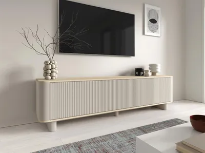Produktbild von TV-Schrank Hängende RTV Kommode 200 cm Misterio mit geriffelter Front Cashmere Eiche Vicenza