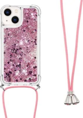 Produktbild von iPhone 15 Hülle - Coverup Liquid Glitzer Back Cover mit Handykette - Roségold