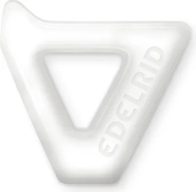 Weißer Antitwist Lite Karabiner von Edelrid; dreieckige Form; geeignet für Klettern.