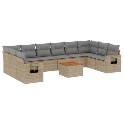 Image de vidaXL Ensemble de salon de jardin 11 pièces avec coussins Beige Poly Rattan