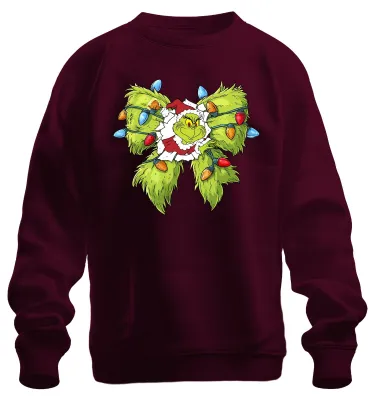 Produktbild von Grinch Weihnachten frech lustig Lichterkette Durchbruch Sweatshirt Pullover, Burgundy, 3XL