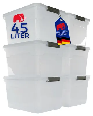 Produktbild von SuperSparSet 6x Aufbewahrungsbox mit Deckel & Rollen | Groß, 45 Liter | HxBxT 30x52x38cm | Kunststoff, Transparent | Stapelbar | Plastikbox Kunststoffbox Stapelbox Aufbewahrungsbehälter
