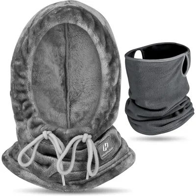 Immagine prodotto di Scaldacollo balaclava antivento, ideale per lo sci, in pile corallo, traspirante, colore grigio, taglia 52-58