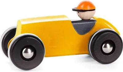 Produktbild von Bajo Holz Retro Rennwagen - gelb - nachhaltiges Spielzeugauto