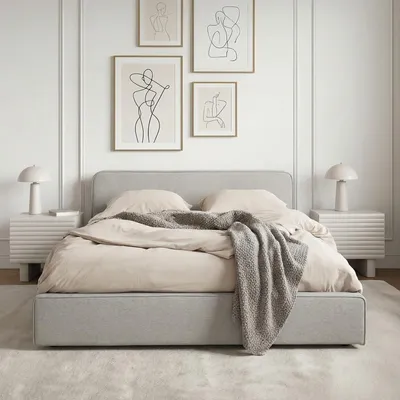 Produktbild von Polsterbett MARINI Doppelbett 140x200 cm in hellgrau - Bett gepolstert mit Lattenrost, modernes Design & stabiles Holzgestell mit Kunststofffüßen